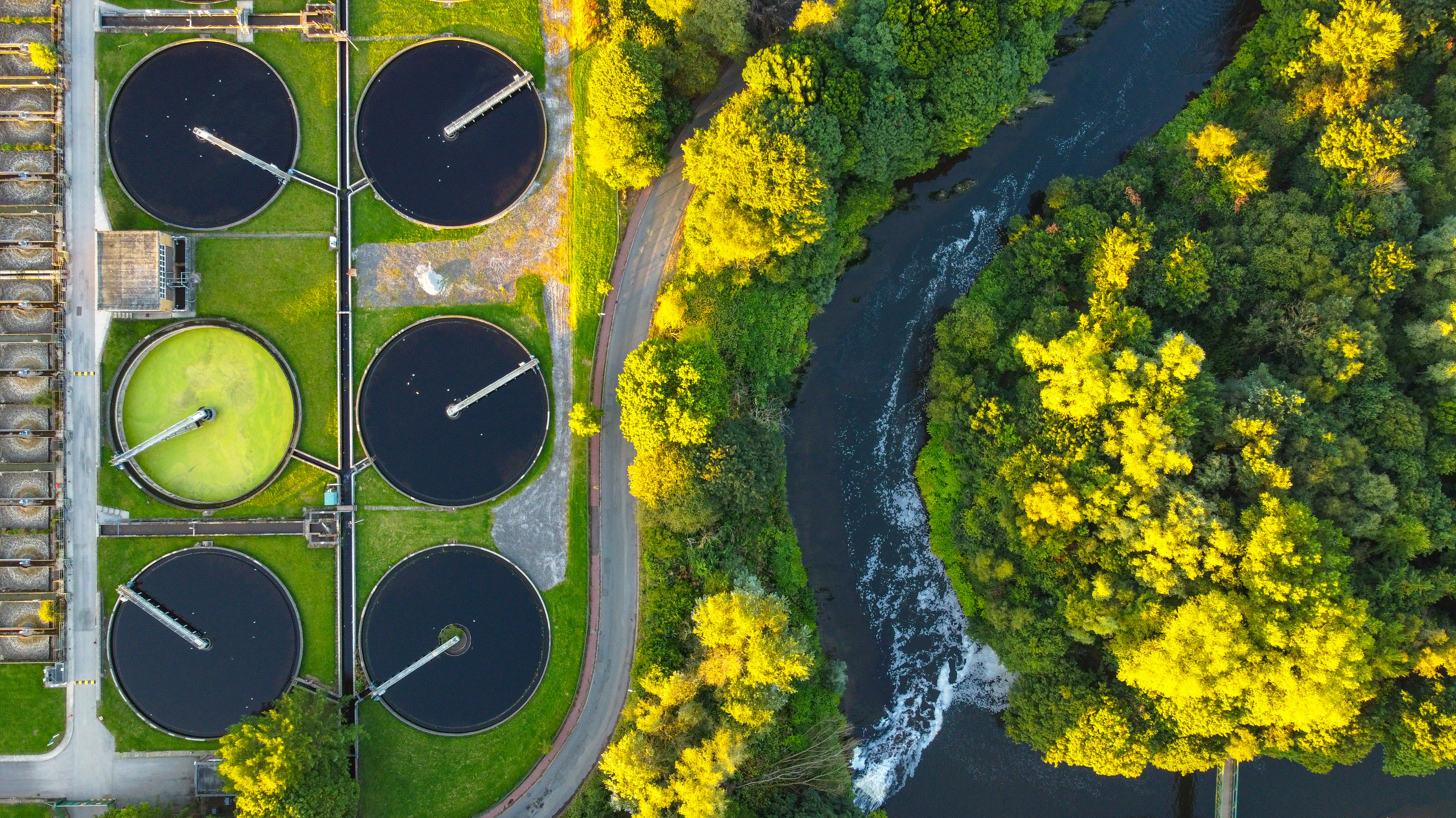 Top view of a modern water treatment and recycling plant.