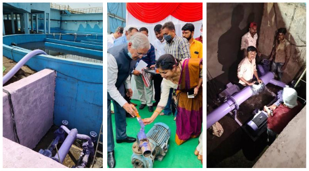 Pic 4: Zalta GP Farmers and Hon’ble Guardian Minister for Aurangabad Shri Subhash Desai painting the pipes purple